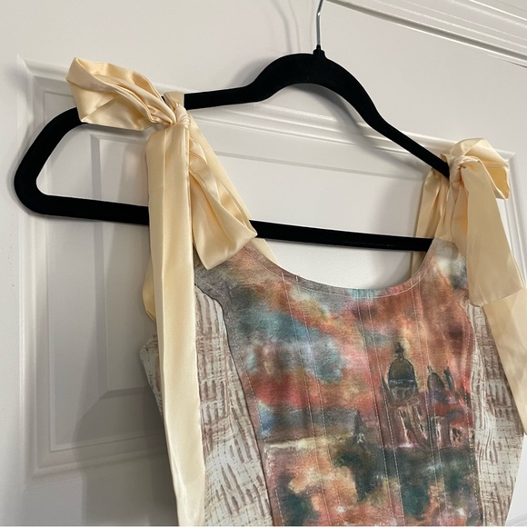 Micas Romantic Baroque Print Women's Corset Top with Ribbon Straps - Picture 2 of 10